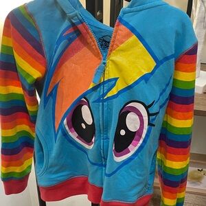 My Little Pony Blue Rainbow Hoodie with Multicolor Stripe Sleeves